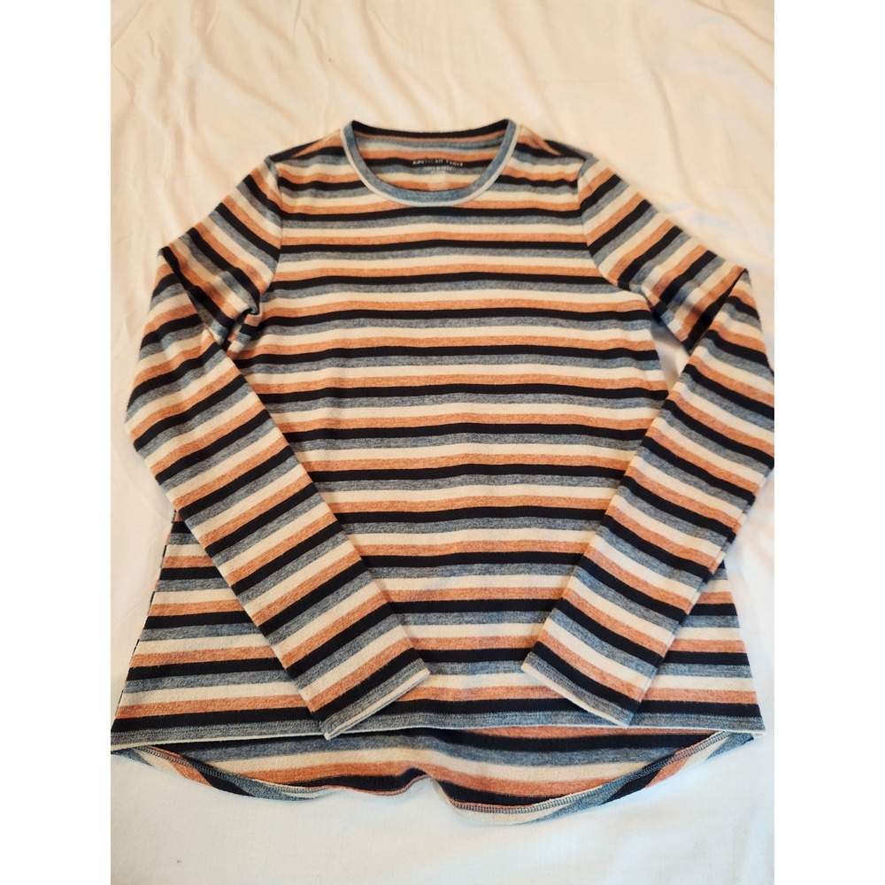 American Eagle Soft & Sexy Women Plush Striped Long Sleeve Top Blue Orange Small - Picture 6 of 9